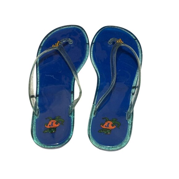 Florida Gators Blue Glitter Gel Flip Flops With Team Logo Charm - Unisex - Picture 1 of 12